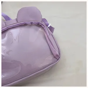 Japanischer Stil süße lila transparente Ita Tasche Detail, Bärenohr Umhängetasche.