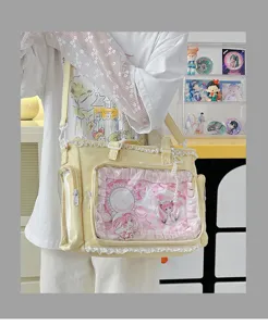 Bolso Tote Ita Japonés JK Dulce Anime Transparente con Encaje Bonito y Ventana de Vista