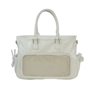 Bolso ita blanco de gran capacidad con ventana transparente para pines, conciertos y uso.