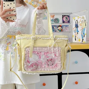 Lindo bolso tote transparente estilo japonés JK Sweet Ita de piel PU bolso de hombro