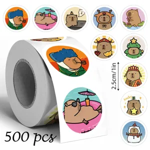 Cute Capybara Stickers Roll Cartoon Animal Decals Round Envelopes Seal Stickers For Gift Wrapping DIY Craft