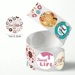 500pcs Roll Donut Stickers 1 Inch Cartoon Sweet Design Gift Packaging Seal Labels