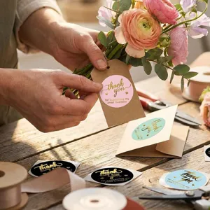 1 inch gold foil thank you stickers detail view for beautiful gift packaging and sealing.