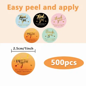 500pcs Thank You Stickers 1 Inch Foil Gold Round Sealing Labels for Small Business Packaging