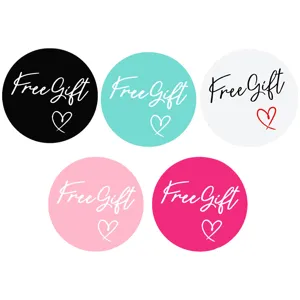 500pcs 1-inch round free gift stickers roll with elegant handwriting design in 5 colors.