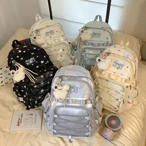 Joli sac à dos scolaire avec imprimé d'étoiles, grande capacité et poche transparente design.