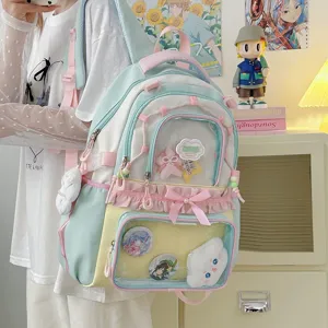 Sac à dos ita pastel avec fenêtre transparente, nœud mignon et volants pour les étudiants.