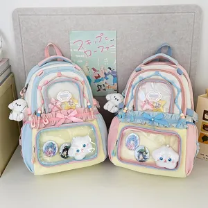 Adorable sac à dos ita pastel avec fenêtre transparente, grand sac pour les fans d'anime.