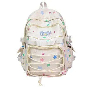 Joli sac à dos motif étoiles avec poche avant transparente, grande capacité pour étudiants
