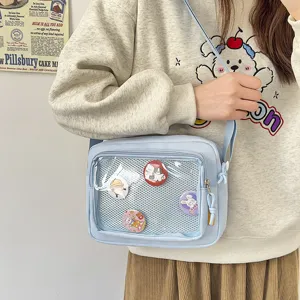 Japanese ins transparent mesh ita bag sweet casual shoulder messenger bag cute student crossbody bag