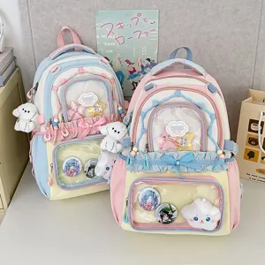 Joli sac à dos ita pastel grande capacité cartable avec poche avant transparente