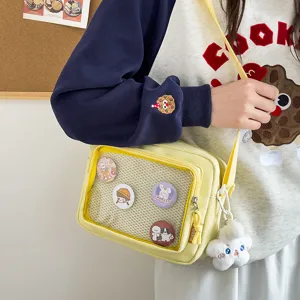 Japanese ins style canvas ita bag cute transparent window crossbody shoulder bag for students