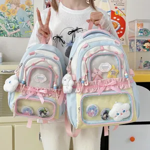 Joli sac à dos ita pastel avec fenêtre transparente, grand cartable pour étudiants et jeunes.