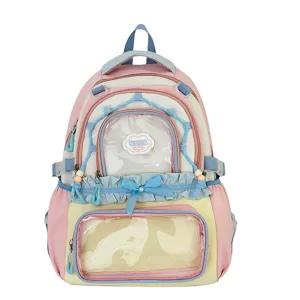Sac à dos ita pastel mignon avec fenêtre transparente, grand cartable pour étudiants et jeunes.