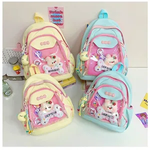 Cute Ita Backpack Transparent Window School Bag With Doll Pendant Macaron Color Casual Daypack For Women