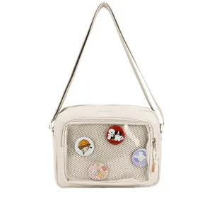 Japanese ins style ita bag clear window crossbody shoulder bag cute cartoon pins for students.