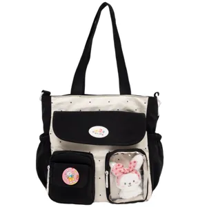 Retro color-block large capacity canvas tote bag sweet girl shoulder handbag student school bag