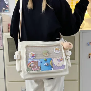 Japanese ins style transparent canvas ita bag large capacity casual crossbody messenger bag