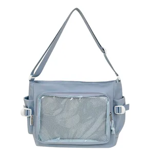 Japanese style transparent window messenger bag, large capacity casual shoulder crossbody bag.