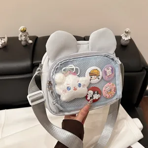 Japanisch Stil Süß Transparent Ita Bag Oxford-Gewebe Umhängetasche Schultertasche Mit Transparentem Fenster Und Ohren Für Damen