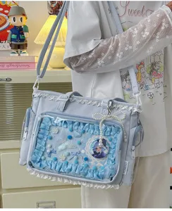 Lindo bolso tote ita transparente estilo JK japonés dulce con insignia de anime linda.
