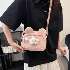Japanischer Stil süße transparente Ita-Tasche Umhängetasche für Mädchen mit Plüsch-Anhänger