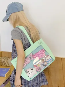 Japanese ins cute clear ita bag large capacity canvas messenger bag for anime merch display
