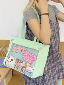 Cute Japanese style ita bag candy color clear tote cross body bag with insert display window.
