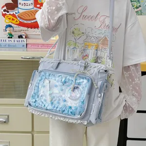 Lindo bolso tote Ita estilo japonés JK dulce ventana transparente lazo perlas