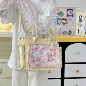 Lindo bolso tote lona lazo Ita Bag JK anime ventana transparente bolsa broches