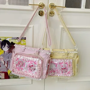 Bonito bolso tote ita estilo JK japonés con ventana transparente y detalles de anime.