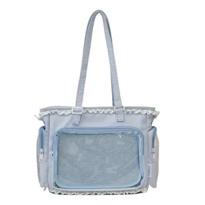 Lindo bolso ita azul estilo japonés jk encaje bolsillo transparente bolso de hombro