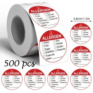 Etiquetas de Advertencia de Alérgenos Pegatinas de Rotación de Alimentos Redondas Adhesivas de Seguridad Para Envasado de Alimentos