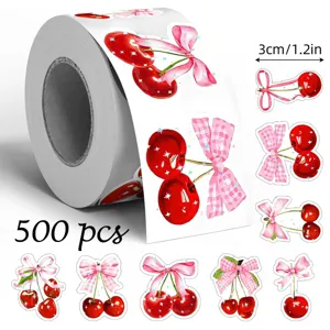 Cartoon Cherry Bowknot Decorative Sticker Roll Aesthetic Cute Sealing Stickers For Journal Scrapbook Gift Wrapping