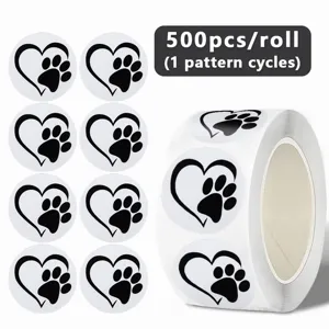 Zwart-Wit Hondenpoot Hart Stickers Schattige Dierenpootafdruk Zelfklevende Etiketten Voor Envelopafdichting En Cadeauverpakking