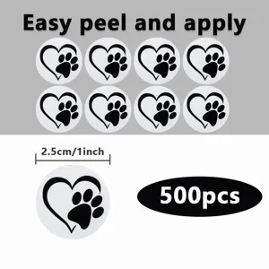 Hart pootafdruk sticker detail weergave, 2.5cm grootte en 500st voor kado verzegeling.