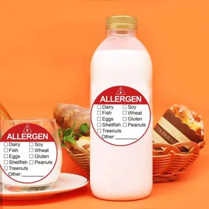 Rollo de 500 etiquetas de advertencia de alérgenos para el embalaje de alimentos