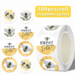 Süße Bienen-Aufkleberrolle mit Wabenmustern, ideal für Geschenkversiegelung und Partydeko.