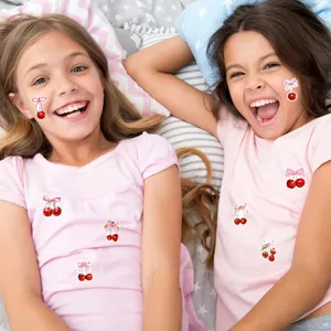 Cute cartoon cherry bow decorative stickers scene detail, perfect for journal and gift wrapping.