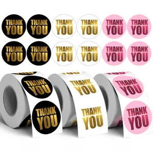 Hot Stamping Thank You Stickers Round Adhesive Labels For Gift Packaging And Baking Sealing Lettering Design