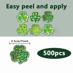 Autocollants trèfle pailletés Saint-Patrick, rouleau de 500 pcs, autocollants porte-bonheur.