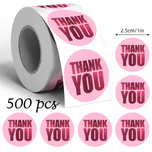 500pcs pink thank you sticker roll round metallic foil labels for gift wrapping and baking seal