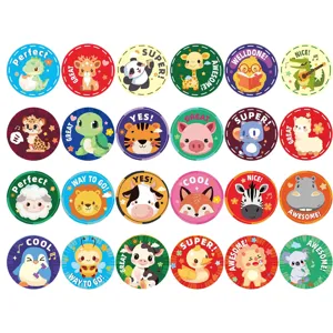 Cute cartoon animal reward stickers roll for kids, round jungle teacher reward decals.