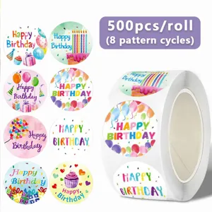 Geburtstag Aufkleber Rolle 500Stk wasserdicht süße Cartoon Geschenk Siegel Etiketten für Party
