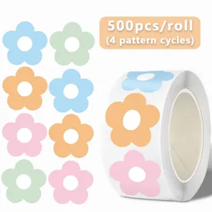 Roll flower stickers adhesive decorative labels pastel colorful reward stickers 500 pcs per roll