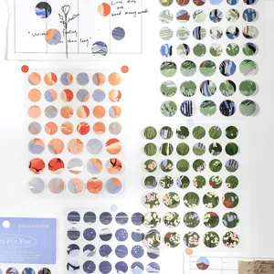 PaperMore pegatinas adhesivas redondas de puntos, serie Jianghong Zhaoying pegatinas frescas