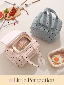 Insulated lunch bag portable thermal bento bag cute polka dot design for work and school use