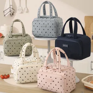 Insulated Lunch Bag Portable Thermal Bento Tote For Women Men Kids Dots Pattern Waterproof Polyester Lunch Box For Work School