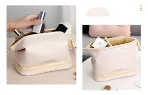 Large capacity PU leather cosmetic bag waterproof travel makeup organizer zipper wash bag