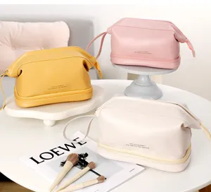 Large capacity PU leather cosmetic bag waterproof travel makeup organizer for daily use
